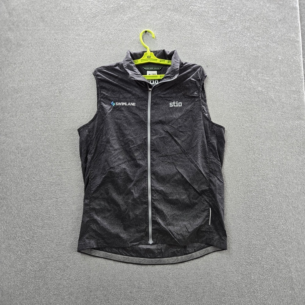 Stio‎ Men Jacket M Black Nylon Vest Geometric Ripstop Logo Text Activewear